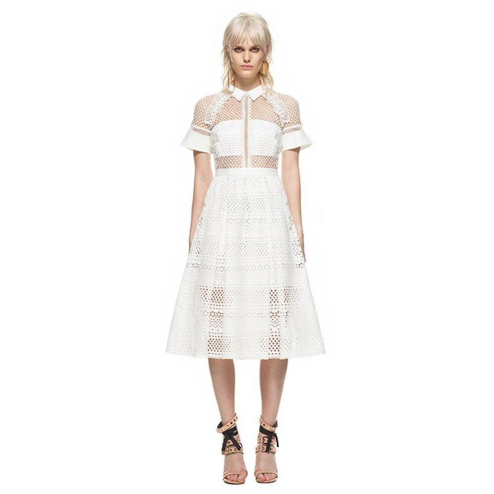 Self-Portrait Raglan Detail midi Dress in White, size Small